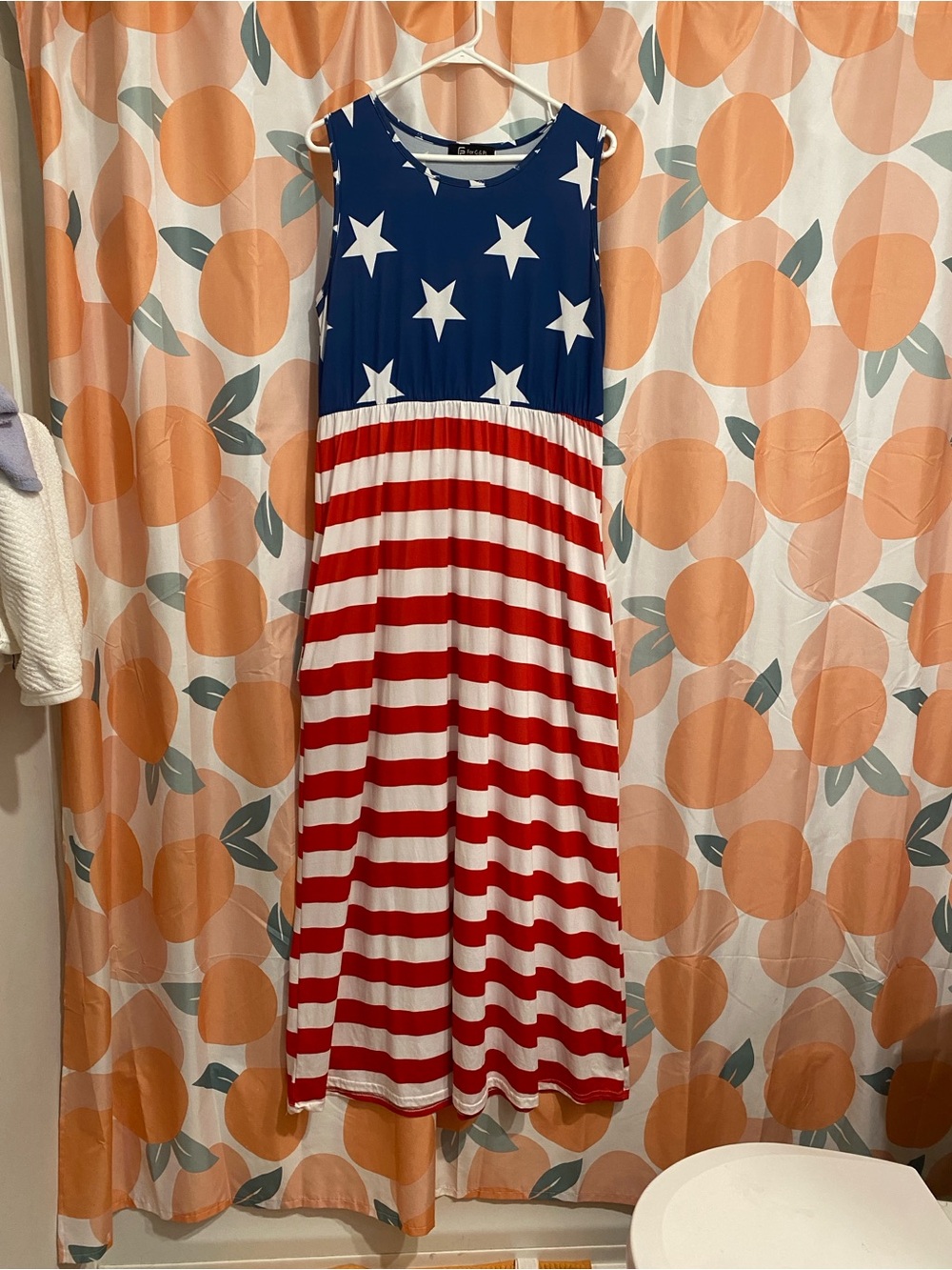 American Flag Stars & Stripes Maxi Dress - Patriotic Red White Blue Size Large